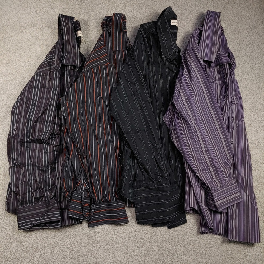 Pronto Uomo Button Down Shirt Lot - Men L Multi-Color Striped Non Iron Bundle
